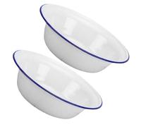 FONDOTIN 2pcs Enamel Bowls Thickened Retro Kitchen Mixing Soup Vegetable Basin Safe Classic White Deep Design for Salad Fruit Washing