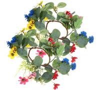 FONDOTIN 2Pcs Eucalyptus Leaf Candle Rings with Daisy Flowers Decorative Wreaths for Wedding Centerpieces Spring Table Decor Candle Wreaths for Indoor Use