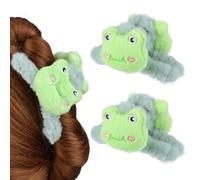 FONDOTIN 2pcs Giant Frog Plush Claw Clips Large Fluffy Hair Claws with Strong Springs for Thick Hair Cute Cartoon for Women and Soft Plush Texture Secure Hold