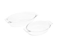 FONDOTIN 2pcs Glass Baking Trays with Handles Heat-Resistant Microwave and Oven Safe Food Plates for Serving Snacks and Fish Transparent Oval Dishes for Home and Restaurant Use