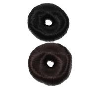 FONDOTIN 2pcs Hair Bun Maker Elastic Styling Tool for Neat Updo and Ponytail Black Dark Brown Donut Shaper for Natural Volume and Fullness for Weddings Proms Dates and Everyday Use