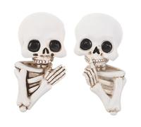 FONDOTIN 2pcs Halloween Resin Wall Art Stickers Coordinated Ghost and Skeleton Decals Skull Decorative Murals for Living Bathroom Kitchen Easy Removable Holiday Decor