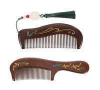 FONDOTIN 2pcs Handmade Solid Wood Wide Tooth Comb for Women and Men Anti-static Scalp Massage Combs with Vintage Carved Design Compact Lightweight Pocket Hair Tools for Travel and Daily