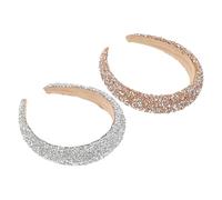 FONDOTIN 2pcs Handmade Sponge Headband Rhinestone Embellishments Padded Comfort Design for Women for Prom and Bridal Occasions Silver and Gold