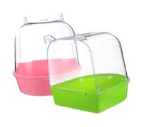 FONDOTIN 2pcs Hanging Bird Bath Tubs Spill Design for Parrots Budgies Durable Bathing Basins for Caged Birds Easy to Clean and Random Colors Pink Green