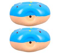 FONDOTIN 2pcs Interactive Squeaky Puppy Donut Shaped Soft Latex Chew for Teething Dogs Sky-blue Pet Entertainment for Indoor Outdoor Play and Training