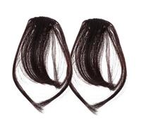 FONDOTIN 2pcs Invisible Clip Fake Bangs Hair Extensions for Women Thin Natural Fringe Hairpieces with Sideburns Comfortable Lightweight Deep Brown for Seamless Styling