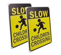 FONDOTIN 2pcs Iron Crossing Safety Signs Slow Down Traffic Control Warning for Schools Parks Residential Areas Safety Road Signs