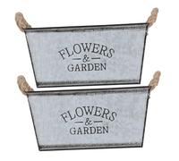 FONDOTIN 2pcs Iron Flower Buckets with Jute Rope Handles Creative Aesthetic Plant Containers for Floral Arrangements Space-saving Decorative Metal Buckets for Balcony and Windowsill Use