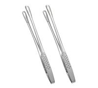FONDOTIN 2pcs Japanese Style Stainless Steel Kitchen Serving Tongs for BBQ Grilling Heat Resistant Food Clips with Long Handles Hollow Clamp Drains Excess Grease for Home Parties and