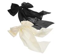 FONDOTIN 2pcs Large Bow Hair Clips for Women Metal Barrette with Long Tail Ribbon Design Secure Hold for Thick Curly Hair in Black and White