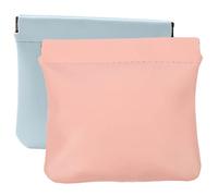 FONDOTIN 2pcs Large Pu Leather Cosmetic Bags Mini Coin Pouches for Women, Portable Lipstick Holder and Change Purse Set for Travel and Daily Use, Pink and Sky Blue