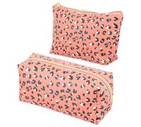 FONDOTIN 2pcs Leopard Printed Cosmetic Bags Pu Material Makeup Storage Bags with Zipper Design, Well Organised and Portable for Travelling, Can Be Placed Directly in The Suitcase, Pink