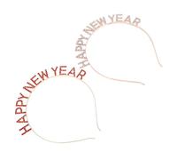 FONDOTIN 2PCS Letter Rhinestone Hairbands Happy Year Decorative Headbands for Women Festive Cosplay Hair Accessories in Red and Rose Gold Party Hair Hoops for Christmas and Year Celebration