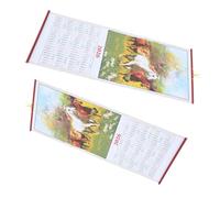 FONDOTIN 2pcs Lunar Wall Scroll Calendar with Horse Zodiac Theme Faux Rattan Texture Weatherproof Feng Shui Hanging Art for Home Office Year Blessings