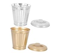 FONDOTIN 2Pcs Mini Decorative Iron Trash Can with Lid Desktop Waste Bin for Bedroom Kitchen Office Sturdy Storage Container for Trash Stationery and Items Compact Tabletop Random Color