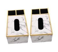FONDOTIN 2pcs Multifunctional PU Leather Tissue Cover Organizer with Marble Design X X Storage Box for Kitchen Bathroom and Living Countertops Remote Holder and Napkin Case