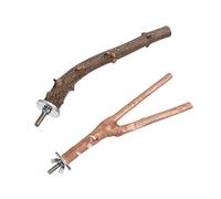 FONDOTIN 2Pcs Natural Wood Bird Perch Stand for Parrots and Budgies Safe Chewing Exercise Stick for Nail and Beak Care Easy Attach Platform for Cage Accessories Suitable for Parakeets and