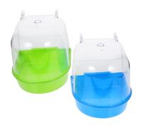 FONDOTIN 2Pcs Parrot Bath Tub for Small Birds Transparent Shower Basin with Curved Opening Hanging Bird Bath Supplies to Boredom and Encourage Activity Random Blue Green Random Color