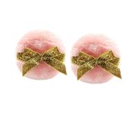 FONDOTIN 2pcs Pink Fiber Powder Puff Set for Baby and Adults, Comfortable Long Plush Makeup Sponge, Safe for Baby Use, Creative Design Suitable for Face and Body Powder Application