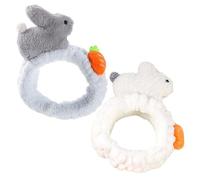 FONDOTIN 2Pcs Plush Cartoon Rabbit Spa Headbands for Washing Face Soft Flannel Hairbands for Women Elastic Makeup Shower Hairbands White and Blue Accessories for Skincare and Yoga