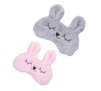 FONDOTIN 2pcs Plush Rabbit Eye Shade Sleeping Mask Soft Padded Blindfold for Travel Flight Nap with Cute Long Ears Design Blackout Eye Cover