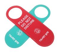 FONDOTIN 2pcs PU Leather Door Knob Hanging Signs with Clear English Messages Please Do Not Disturb Welcome Please Knock Privacy Signs for Office Hotel Dorm Meeting