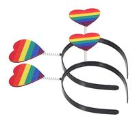 FONDOTIN 2pcs Rainbow Heart Hair Bands Flexible Costume Headbands for Women Men Colorful Hair Hoops for Birthday Cosplay Theme Parties and Photo Props