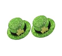 FONDOTIN 2pcs Saint Patrick's Day Top Hat Hair Clips Shamrock Design, Glitter Party Hair Accessories for Festival and Costume Celebration