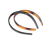FONDOTIN 2pcs Simple Slip Hair Hoops with Teeth Design Fashionable Headbands for Daily Use Makeup and Spa Occasions Chic Wide Headwear Glossy Black and Tortoise Shell