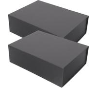 FONDOTIN 2pcs Small Black Magnetic Closure Folding Boxes 26x18x7.5cm Hard Paperboard Storage Packaging Boxes with Lids for Birthday Party and Bridesmaid Proposal