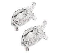 FONDOTIN 2pcs Transparent Glass Turtle Figurines for Wealth Delicate Crystal Tortoise Crafts Decorative Statues for Office Living Bookcase and Desktop Enhancing Feng Shui Ambiance