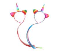 FONDOTIN 2Pcs Unicorn Headband for Adults Comfortable Braided Ponytail Hairband with Adorable Unicorn Horn Secure Fit for Birthday Parties Halloween Cosplay and Magical Costume Accessories
