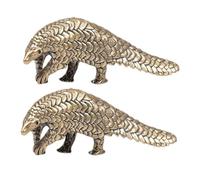 FONDOTIN 2pcs Vintage Brass Pangolin Figurine Small Animal Ornament for Home Office Decor Feng Shui Luck Symbol Retro Charm Collectible Art Sculpture
