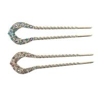 FONDOTIN 2pcs Vintage Double Prong Hair Stick Alloy Rhinestone Hairpin for Women Elegant Dovetail Design Secure Hold for All Hair Types for Weddings and Parties Purple Blue