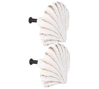 FONDOTIN 2PCS Vintage Seashell Drawer Pulls White Cast Iron Handles for Kitchen Cabinet Cupboard Wardrobe Nautical Coastal Style Decorative Handles for Drawer and Door Beach Themed Home