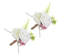 FONDOTIN 2pcs White PE Silk Rose Groom Boutonniere Set, Wedding Bridegroom Corsage Pins for Banquet, Ceremony, and Business Event Decoration