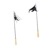 FONDOTIN 2pcs Wooden Handle Cat Teaser Sticks with Black and Black-white Pendants Lightweight Interactive Cat Playing Rods for Indoor Exercise and Stress Relief