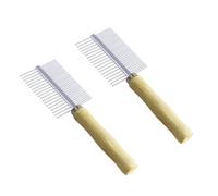 FONDOTIN 2Pcs Wooden Pet Comb Double-sided Fine Teeth Grooming Tool with Ergonomic Handle for Comfortable Grip and Gentle Fur Care Suitable for Cats and Dogs