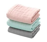 FONDOTIN 3 pcs Cotton Washcloths for Newborn Sensitive Skin Soft Muslin Face Towels in Grey Green Pink Multi-functional Wipes for Drool Sweat and Bath Use