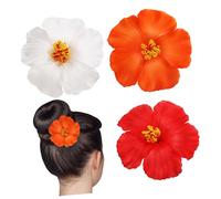 FONDOTIN 3 Pcs Hawaiian Flower Hair Clips for Women Non Slip Floral Hair Barrettes in White Red Orange
