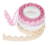 FONDOTIN 3 Rolls Self Adhesive Crochet Lace Tape for Crafts Wedding Wrapping Retro Elegant Ribbon Lace Pink White Beige Versatile Decoration for Flowers Bottles Cakes Baskets