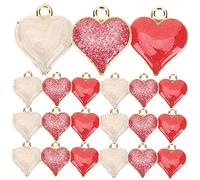FONDOTIN 30pcs Heart Shaped Charms for Jewelry Making DIY Decorative Pendants for Earrings Necklaces Bracelets Alloy Durable Craft Supplies Pink Gold Glitter Pearl Red and White Designs