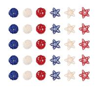 FONDOTIN 30pcs Patriotic Rattan Balls Woven Ball Decorative Accessories Smooth Surface Assorted Color Rattan Scene Layout Decor for Independence Day Desktop Display