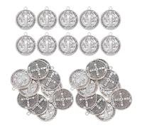 FONDOTIN 30Pcs St Benedict Medal Pendant Vintage Style Metal Religious Charms for Catholic Rosaries Necklaces Bulk Spiritual Protection Medals
