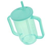 FONDOTIN 350ml Non-Spill Drinking Cup for Elderly Unbreakable Cup Straw and Lid Two Handled Spill-Proof Inclined Mouth for Disabled Hospital Bedridden Patients
