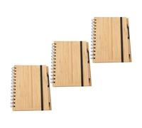 FONDOTIN 3pcs Bamboo Spiral Notebooks Set with Hard Bamboo Cover, 70-page Lined Notepads with Pens for Office, School, and Study Journaling