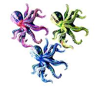 FONDOTIN 3pcs Colorful Iron Octopus Wall Art Outdoor Metal Hanging Sculpture Vibrant Tropical Nautical Sea Animal Decor for Garden Patio Home Bedroom