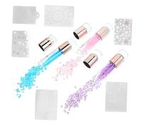 FONDOTIN 3pcs Dual-head Silicone Nail Stamper and Manicure Pen Set with Acrylic Colorful Nail Art Stencil for DIY Art and Manicure Supplies in Random Colors