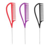 FONDOTIN 3pcs Metal Teasing Combs with Plastic Handles for Salon Hairdressing Precision Tail Parting and Braiding Brushes in Purple Black Red Hair Styling Sectioning Tools for Volume and
